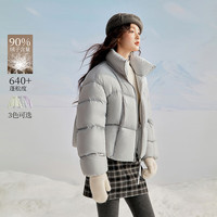 茵曼2025秋冬女装快热纱泡芙无胆羽绒服立体绒包短款保暖外套 灰蓝色-短款18548113 M 161-165cm /101-110斤