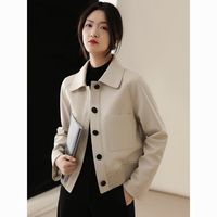 KELE COCO短款小翻领荔枝皮纹真皮皮衣女韩版绵羊皮夹克外套
