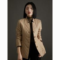 KELE COCO气质显瘦菱格夹棉真皮皮衣女士立领加厚绵羊皮外套