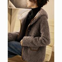 百亿补贴：KELE COCO 卷卷羊毛颗粒连帽牛角扣羊剪绒皮草女冬宽松羊羔毛外套