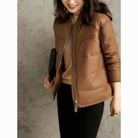 百亿补贴：KELE COCO 小个子新款夹棉真皮皮衣女士棒球领加厚保暖绵羊皮外套