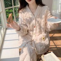 有只绵 保暖睡衣套装  加绒加厚 女款粉色小花套装