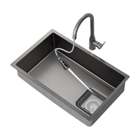 九牧（JOMOO） 厨房水槽304不锈钢手工水槽大单槽洗菜盆一体盆台下洗碗池枪灰 【升级压纹滤渣】70*43-含龙头