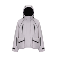 艾莱依(ERAL)鹅绒服女士撞色设计户外短款鹅绒服登山工装运动风羽绒服鹅绒保暖 灰雾紫 S 155【建议80-110斤】