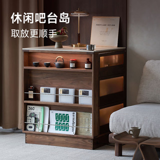 朴愫木作岛台餐桌一体黑胡桃木小户型家用可伸缩多功能收纳吧台桌 单独岛台-电力轨道款丨