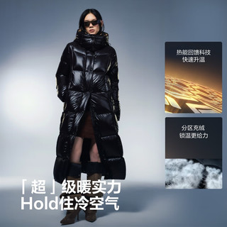 波司登25年羽绒服女士冬季鹅绒加厚脱卸帽宽松超长款泡芙时尚外套 曜金黑-亮光/金色 【趋势】 XL 175/96A 体重约150-160斤