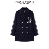 TeenieWeenie小熊奥莱女装时髦秋季绵羊毛混纺大翻领外套毛呢大衣 C-藏青色 170/L