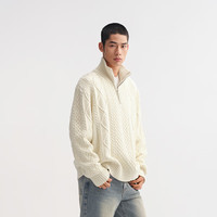 CHINISMCH赤尘立领半拉链翻领毛衣男秋季休闲保暖针织衫上衣 米白色 L