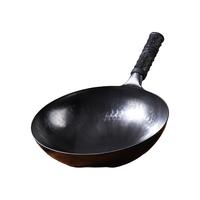 阎铁匠章丘炒锅铁锅 炒菜锅无涂层家用不易粘锅圆底轻便炒勺锻打已开锅 34cm黑锅镜面铁把款4-6人D 34cm 圆底炒锅