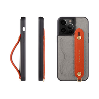 HANATORA/花虎 头层牛皮 iPhone14ProMax手机壳+挂脖绳 大象灰+橙