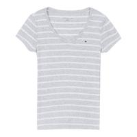 TOMMY HILFIGER女士纯棉套头休闲V领打底条纹短袖T恤
