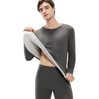 欧迪芬女士保暖内衣男女秋冬暖绒滚边打底内穿秋衣秋裤套装 男款深灰【上衣+裤子】 L