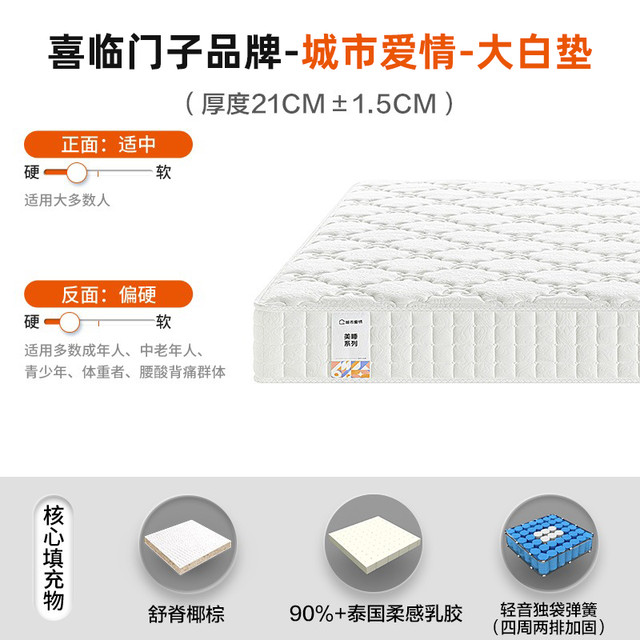 88VIP：喜临门 Sleemon ·城市爱情 美睡系列 大白垫 乳胶椰棕床垫1.2米*2米