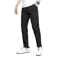 Miiow 猫人 休闲裤男夏季薄款直筒舒适长裤男士时尚运动透气裤子男 黑色 XL