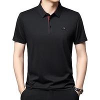 罗蒙（ROMON）短袖t恤男翻领2025夏季休闲半袖polo领体恤衫爸爸装男装上衣 黑色 XL
