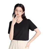 V领休闲女式T恤纯色简约时尚上衣纯棉夏季短袖休闲舒适T恤女