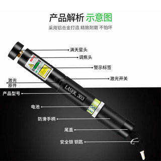 激光灯 激光笔绿色激光手电红绿远射大功率强光手电筒 天文教学指示器 沙盘售楼导游激光笔 镭射笔 黑色