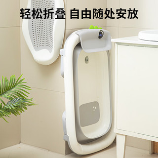 日康（rikang）婴儿洗澡盆 折叠盆宝宝电子感温坐浴盆带置物架RK-X1045-1 军绿色