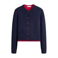 Navigare意大利小帆船纯羊毛假两件开衫女士秋季撞色毛衣外套