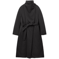 OVV秋冬女装无绗线可翻折立领中长羽绒服外套 赫本黑 XL