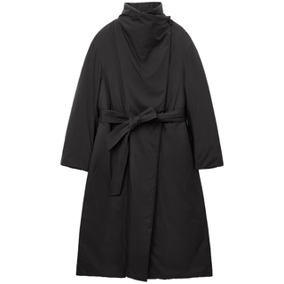 OVV秋冬女装无绗线可翻折立领中长羽绒服外套 赫本黑 XL
