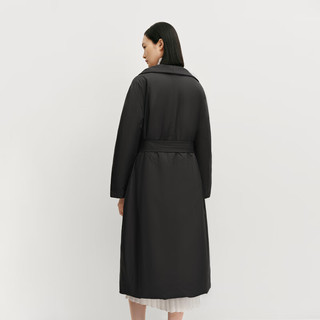 OVV秋冬女装无绗线可翻折立领中长羽绒服外套 赫本黑 XL
