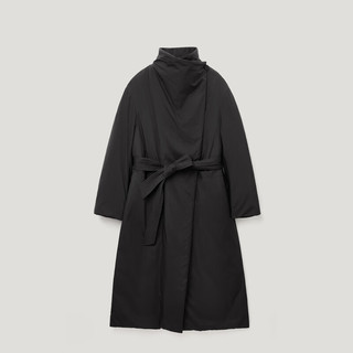 OVV秋冬女装无绗线可翻折立领中长羽绒服外套 赫本黑 XL