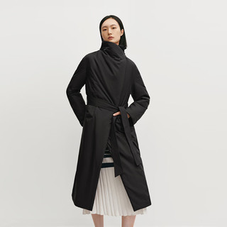 OVV秋冬女装无绗线可翻折立领中长羽绒服外套 赫本黑 XL