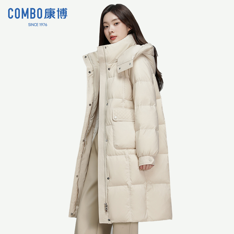 combo/康博羽绒服女连帽中长款加厚冬季时尚过膝韩版防寒服女