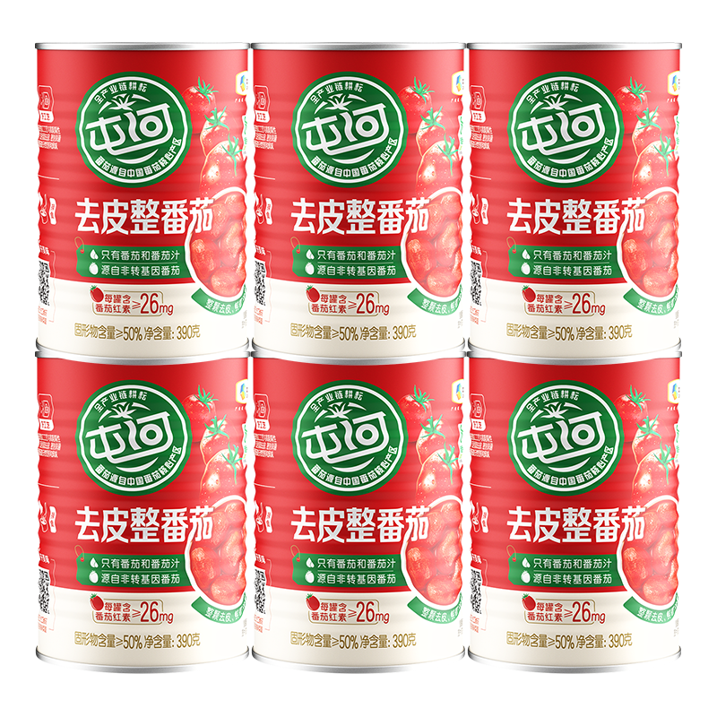 屯河中粮新疆内蒙去皮整番茄西红柿块0添加剂番茄罐头炒菜调味酱 *6罐【24年8月产】