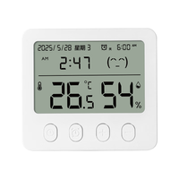 得力(deli)电子室内温湿度计闹钟叫醒背灯光婴儿房智能家居小巧高精度时间日期温湿度表天气智联测量LE525白 【一屏7显白】升级闹钟 柔光点亮
