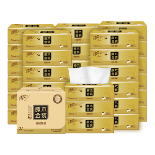 清风 抽纸纸巾100抽24包4层柔韧婴儿适用卫生纸餐巾湿水好用 4层 100抽*24包 整箱装