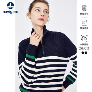 Navigare意大利小帆船冬季设计感毛衣长袖女条纹针织衫 S