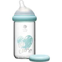 babycare歪头新生儿奶瓶仿母乳宽口径多功能玻璃奶瓶L嘴240ml冰川蓝