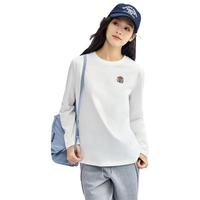 佐丹奴长袖T恤女秋季纯棉打工人主题刺绣圆领上衣女05324860