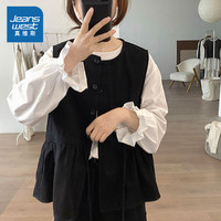 LEP真维斯女款2025春秋休闲复古洋气韩系潮女装时髦牛仔马甲 LE-51-222S89黑色8010 170/96A/XL