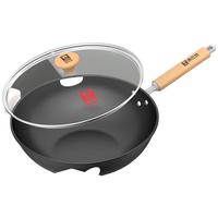 康巴赫(KBH)炒锅无涂层防锈老式铁锅家用平底炒菜锅 有耳+锅盖 34cm
