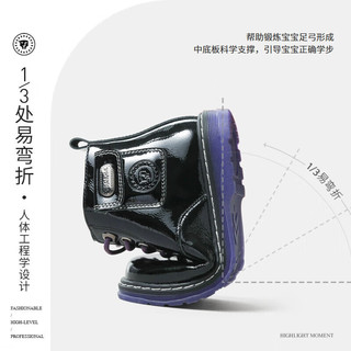 泰兰尼斯冬季女童鞋儿童靴子加绒短靴真皮黑色马丁靴软底皮靴 镜面黑 T04X1D1049 22 内长14.5/脚长13.0
