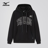 美津浓户外卫衣男长袖T恤上衣男女同款了连帽宽松休闲加绒保暖套头衫 2635黑色 加绒款 M