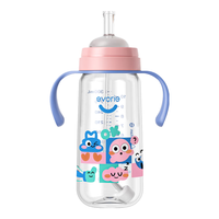 爱得利（evorie）奶瓶 Tritan奶瓶6个月以上婴儿奶瓶带手柄重力球防漏耐摔吸管奶瓶 童趣蓝 300ml 12月+ （吸嘴）