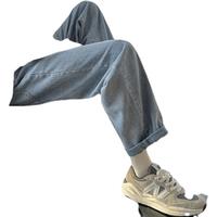 至唯牛仔裤男直筒宽松百搭九分裤子男潮流牌阔腿夏季薄款韩版休闲裤男 烟灰加绒 L【115-135斤】