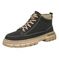 森马男鞋冬季高帮英伦风马丁靴黑色中帮皮鞋防水防滑复古工装潮鞋