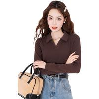 polo衫女款有领长袖t恤女长袖女t恤学院风百搭正肩t恤女