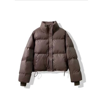 子牧棉麻2025冬装 女韩版百搭棉服短外套保暖面包服开衫棉衣0618 咖色