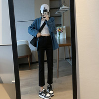 直筒牛仔裤女显瘦高腰2025加绒黑色窄版黑色小个子烟管裤