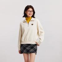 森马 【条纹卫衣】半拉链高领上衣女冬抓绒条纹套头毛衫叠穿针织卫衣女