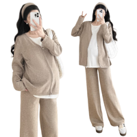 苒祺祺秋装套装2025休闲开衫外套减龄上衣+阔腿裤春秋两件套 燕麦色 XL