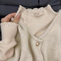 Madallo 莫代尔 半高领蕾丝针织衫女秋冬打底衫女内搭高级感可外穿叠穿针织上衣女