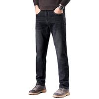 罗蒙加绒加厚牛仔裤男秋冬中青年商务休闲时尚百搭男士直筒裤 S2K342925A黑色 35