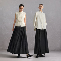 纳薇（naivee）春夏东方简奢风新中式高级小众设计感改良高腰提花国风马面裙 黑色 S 155/62A